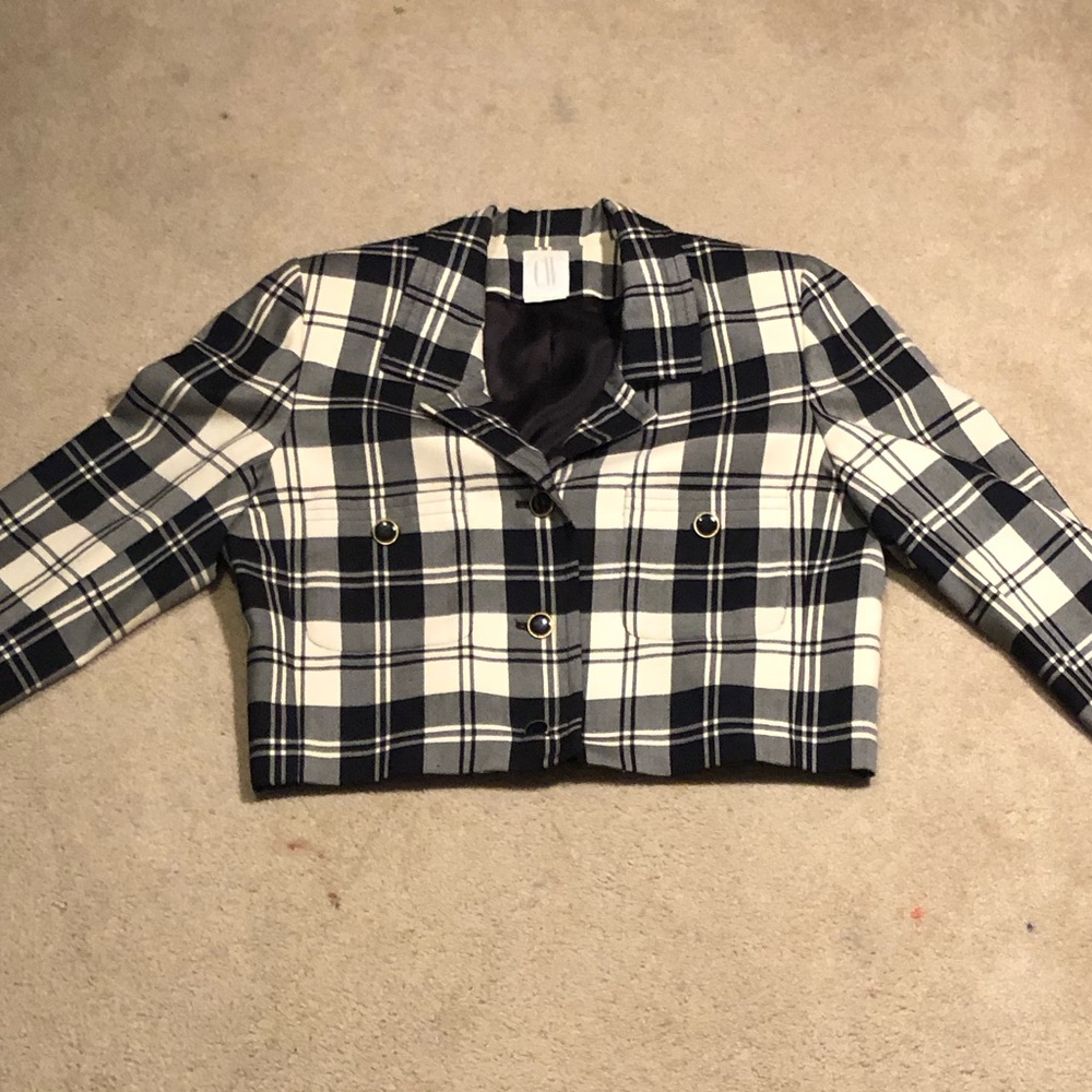 Clifford and Wills Vintage Cropped Plaid Blazer Jacket